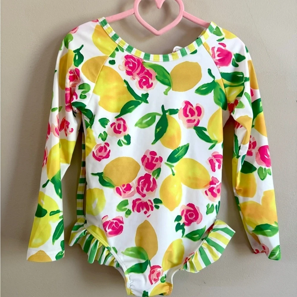 Vibrant Lemon and Floral Kids Rashguard